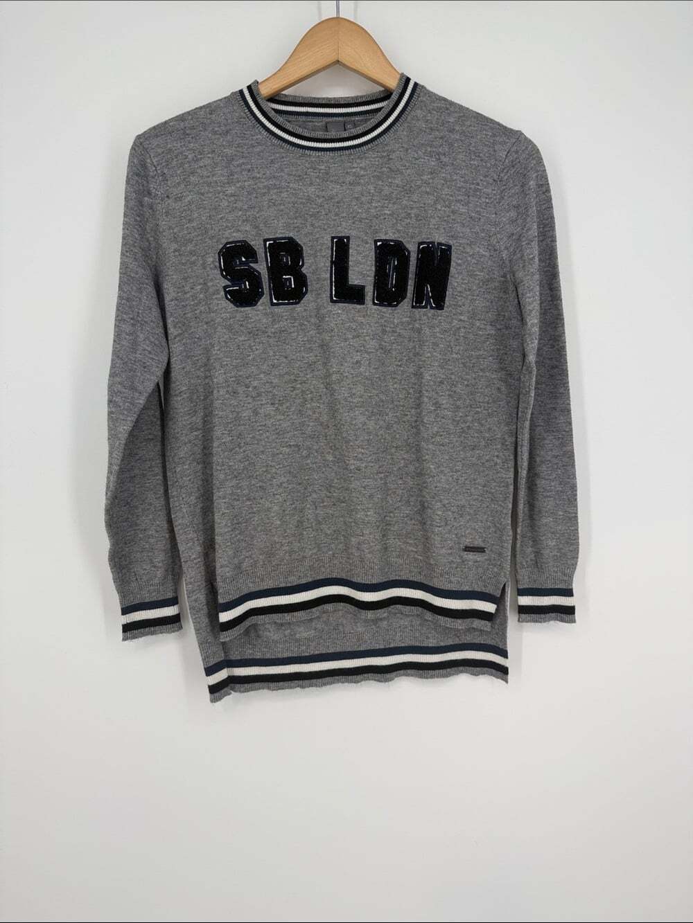 Sweaty Betty Grey Crewneck Sweater with Navy Trim